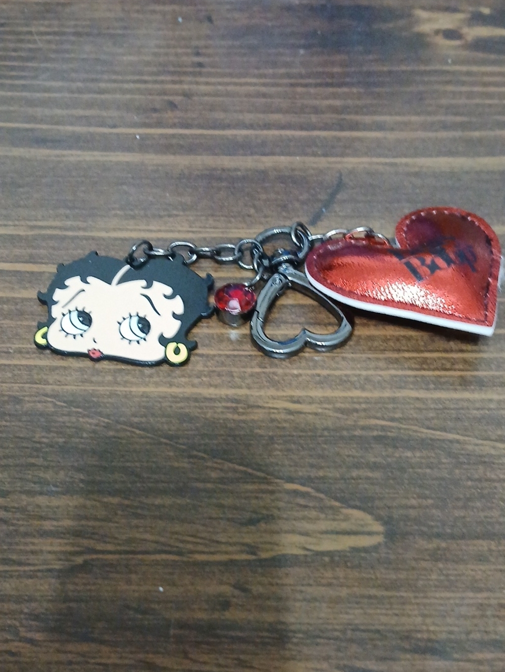 Betty Boop Black & Red Heart Charm Keychain with Face Charm